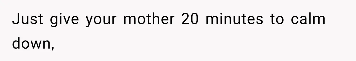 Just give your mother 20 minutes to calm down,