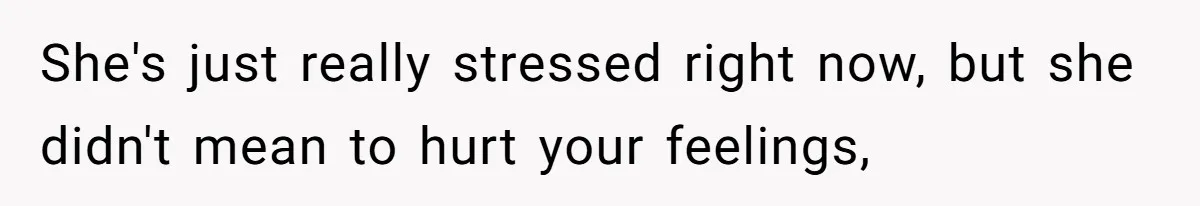 She's just really stressed right now, but she didn't mean to hurt your feelings,