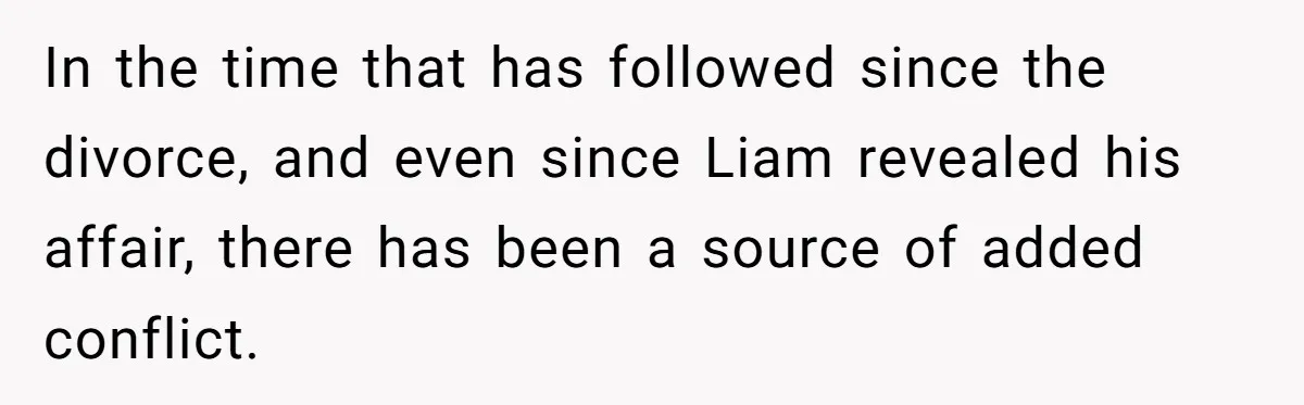 In the time that has followed since the divorce, and even since Liam revealed his affair, there has been a source of added conflict.