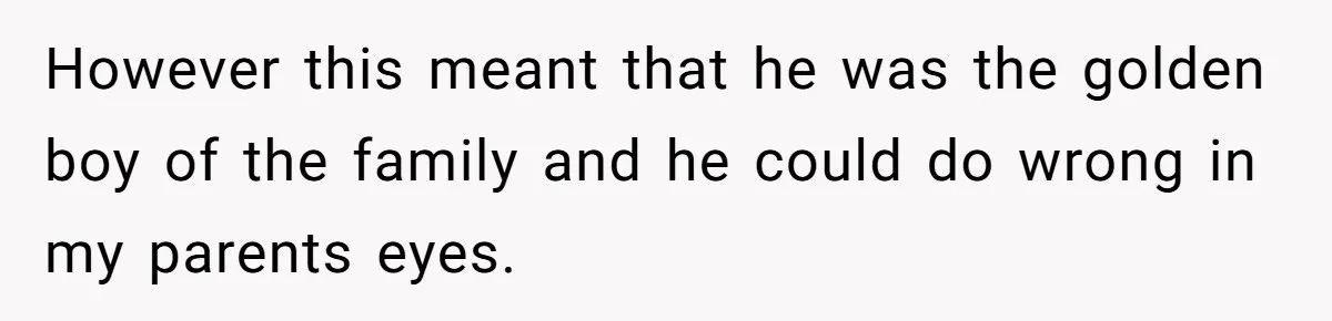 However this meant that he was the golden boy of the family and he could do wrong in my parents eyes.