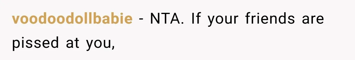 voodoodollbabie − NTA. If your friends are pissed at you,