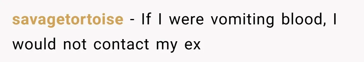 savagetortoise − If I were vomiting blood, I would not contact my ex