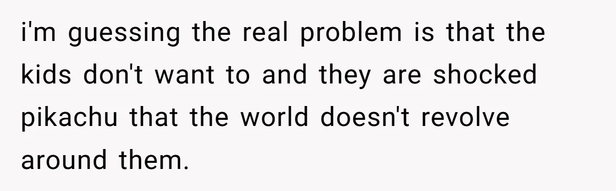 i'm guessing the real problem is that the kids don't want to and they are shocked pikachu that the world doesn't revolve around them.