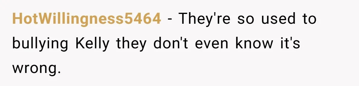 HotWillingness5464 − They're so used to bullying Kelly they don't even know it's wrong.