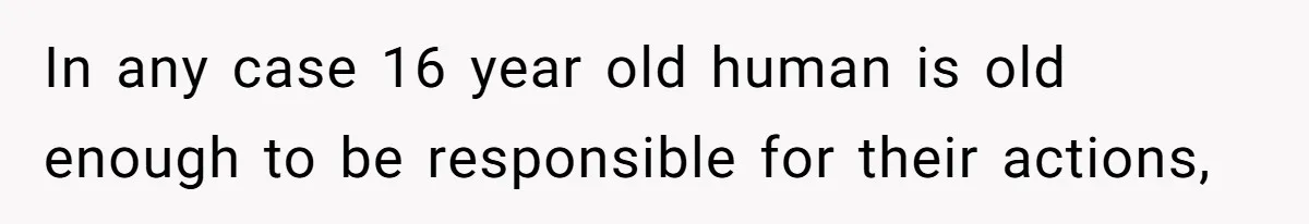 In any case 16 year old human is old enough to be responsible for their actions,
