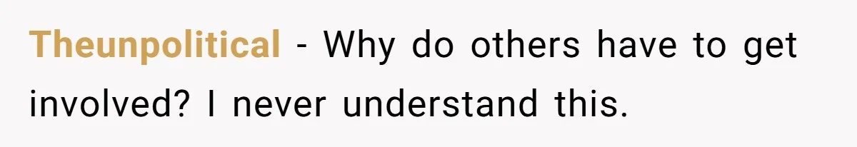 Theunpolitical − Why do others have to get involved? I never understand this.