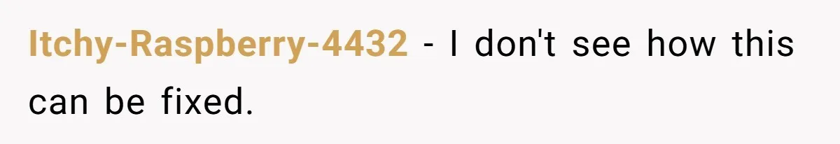 Itchy-Raspberry-4432 − I don't see how this can be fixed.