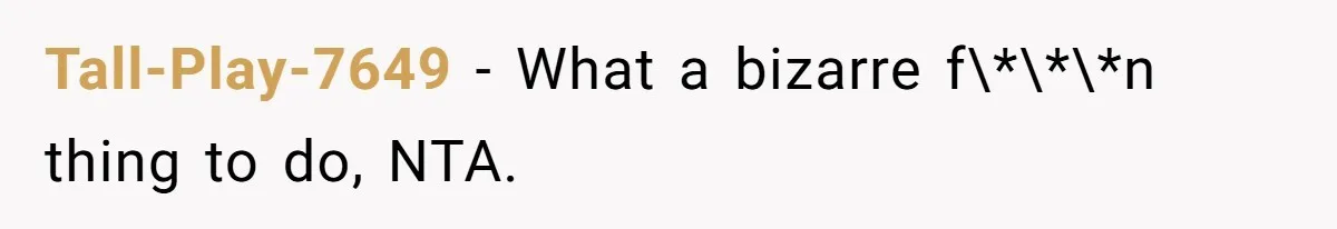 Tall-Play-7649 − What a bizarre f\*\*\*n thing to do, NTA.