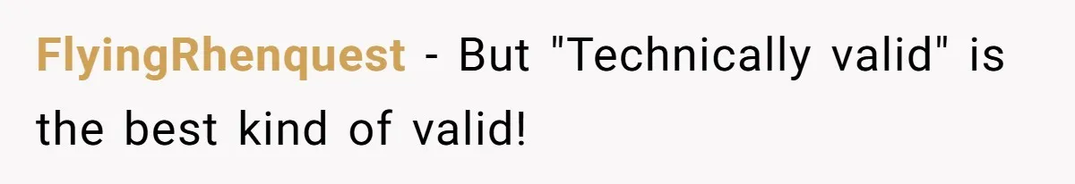 FlyingRhenquest − But "Technically valid" is the best kind of valid!