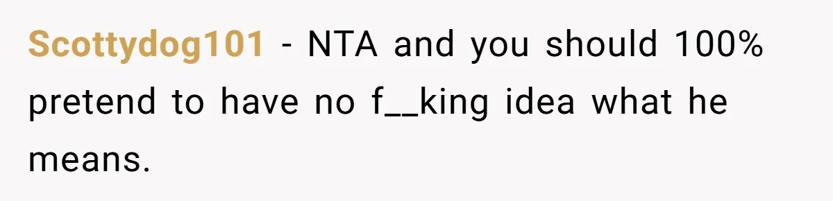 Scottydog101 − NTA and you should 100% pretend to have no f__king idea what he means.