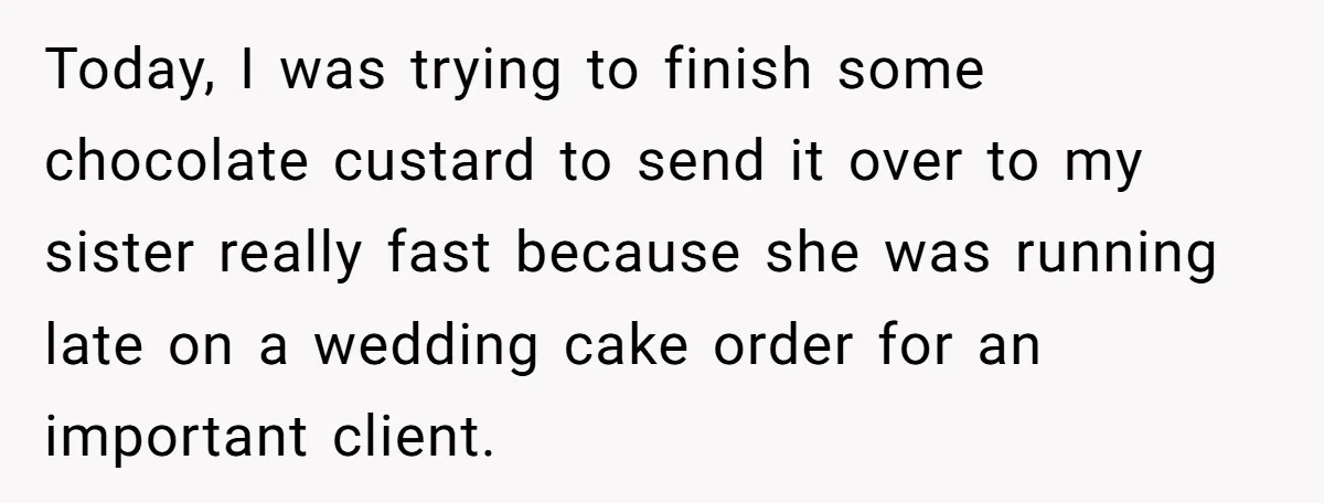 Today, I was trying to finish some chocolate custard to send it over to my sister really fast because she was running late on a wedding cake order for an...
