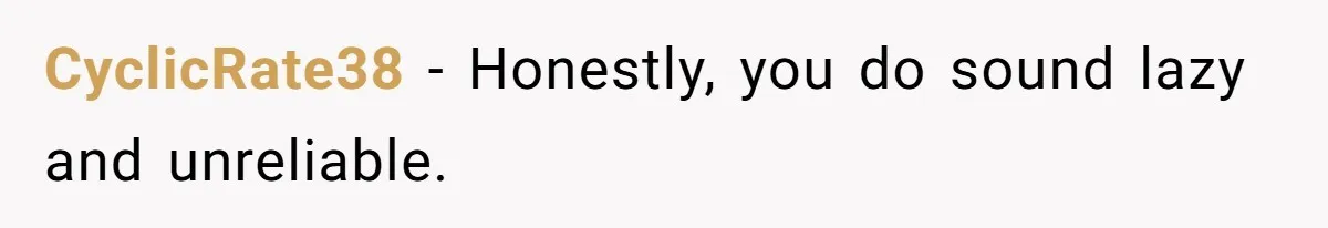 CyclicRate38 − Honestly, you do sound lazy and unreliable.