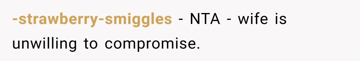 -strawberry-smiggles − NTA - wife is unwilling to compromise.