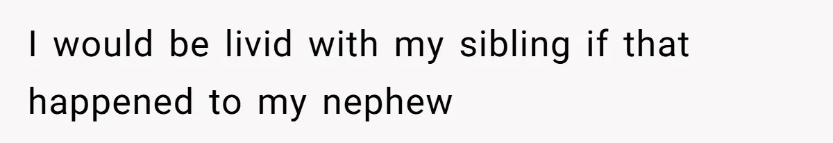 I would be livid with my sibling if that happened to my nephew