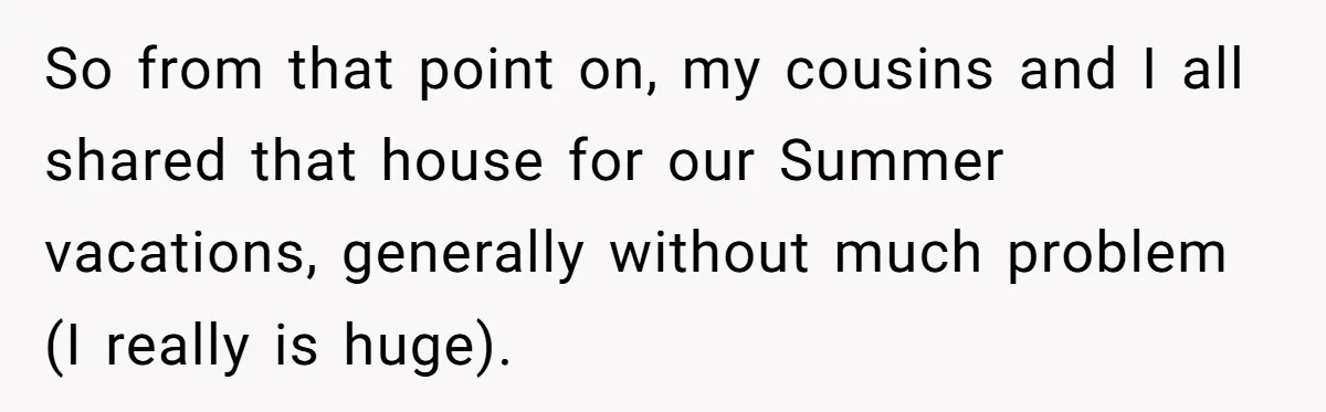 So from that point on, my cousins and I all shared that house for our Summer vacations, generally without much problem (I really is huge).