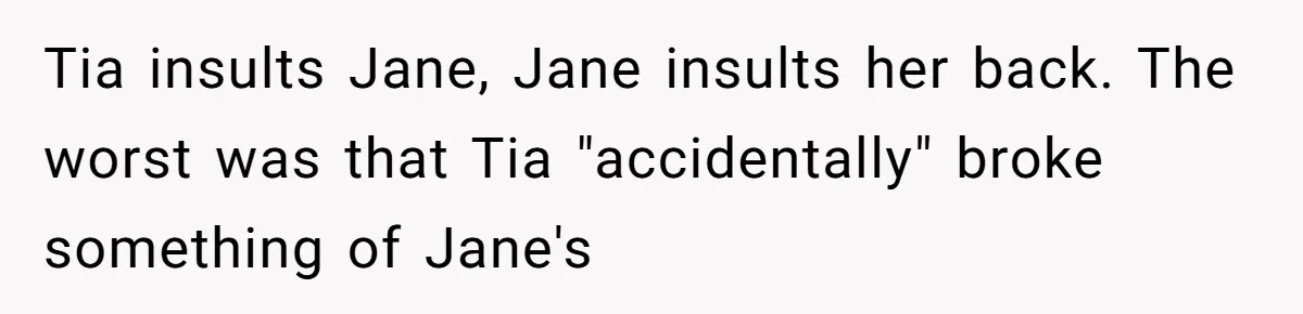 Tia insults Jane, Jane insults her back. The worst was that Tia "accidentally" broke something of Jane's