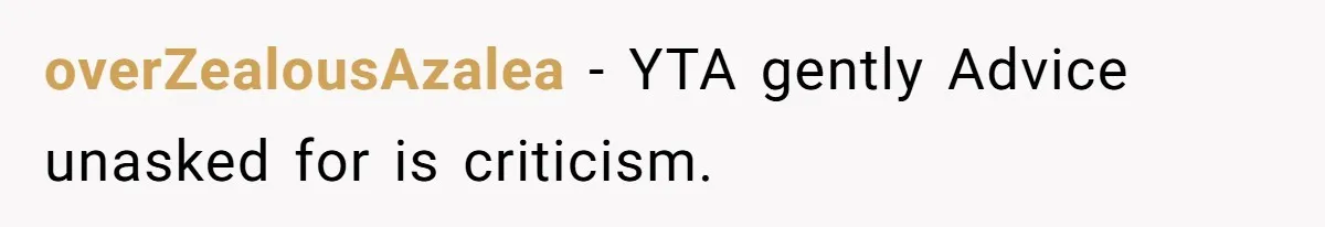 overZealousAzalea − YTA gently Advice unasked for is criticism.