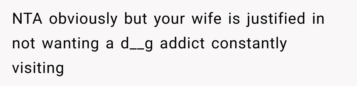 NTA obviously but your wife is justified in not wanting a d__g addict constantly visiting