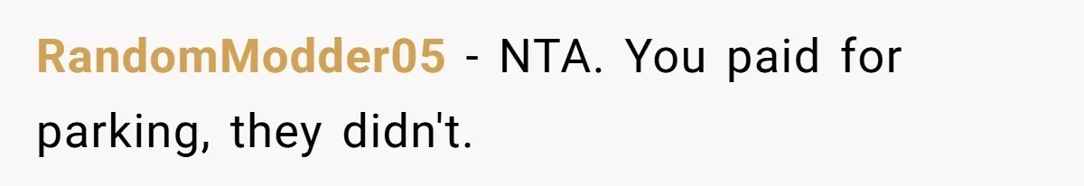 RandomModder05 − NTA. You paid for parking, they didn't.