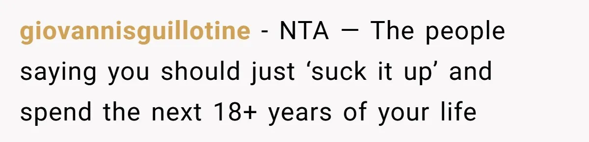 giovannisguillotine − NTA — The people saying you should just ‘suck it up’ and spend the next 18+ years of your life