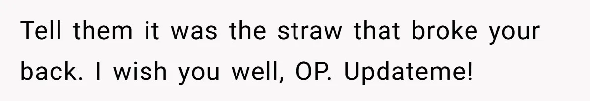 Tell them it was the straw that broke your back. I wish you well, OP. Updateme!