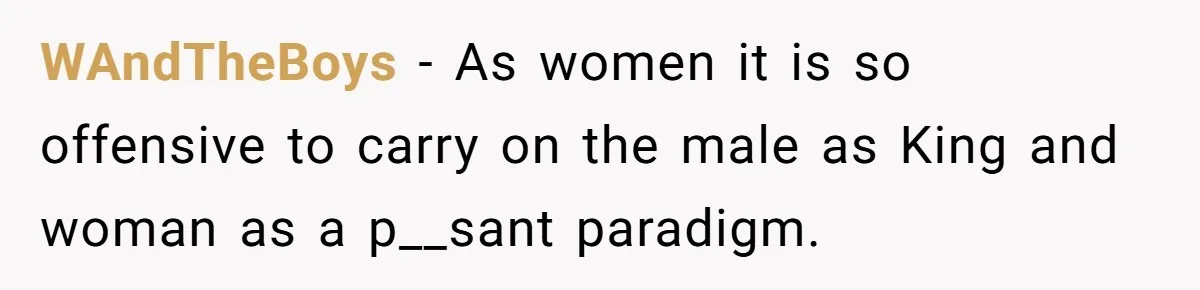 WAndTheBoys − As women it is so offensive to carry on the male as King and woman as a p__sant paradigm.