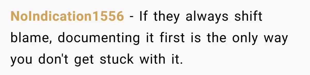 NoIndication1556 − If they always shift blame, documenting it first is the only way you don't get stuck with it.