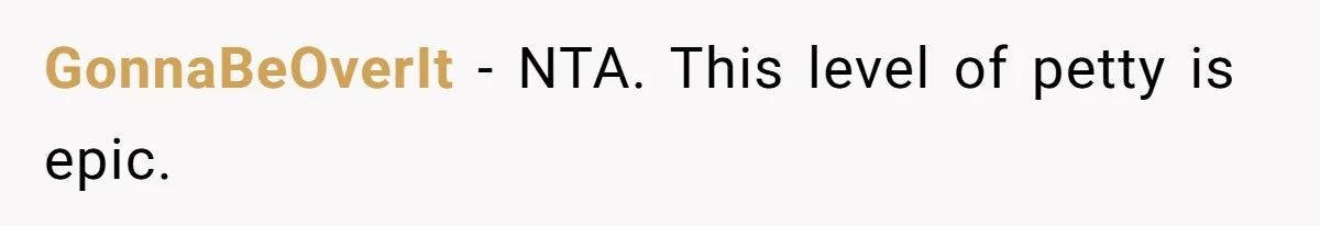 GonnaBeOverIt − NTA. This level of petty is epic.