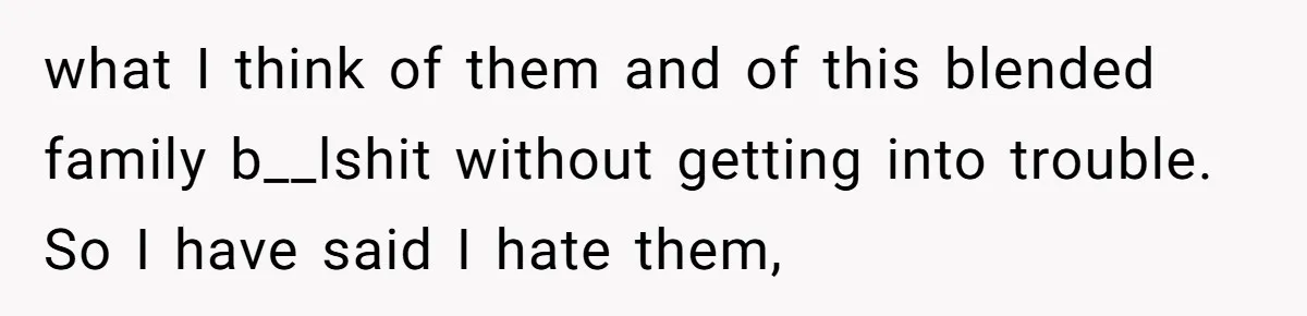 what I think of them and of this blended family b__lshit without getting into trouble. So I have said I hate them,