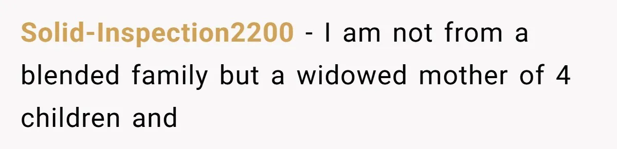 Solid-Inspection2200 − I am not from a blended family but a widowed mother of 4 children and