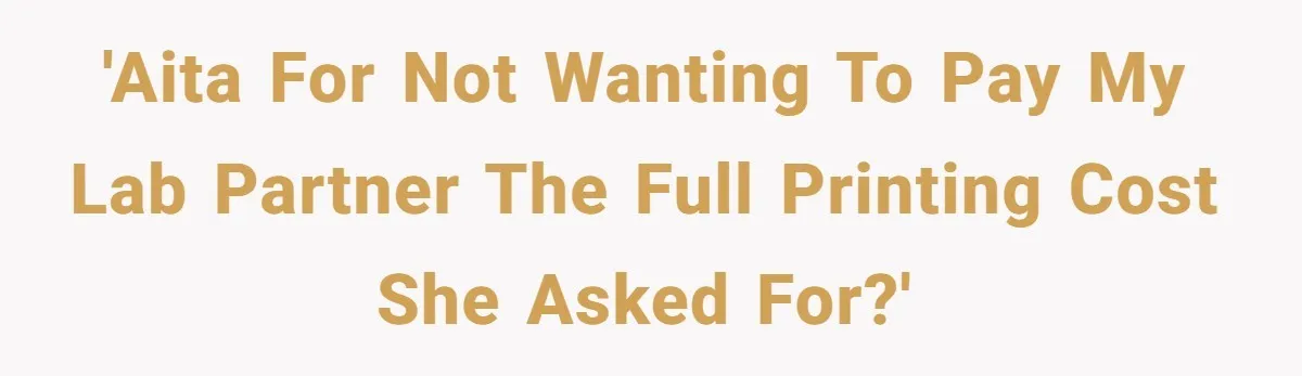 'AITA for not wanting to pay my lab partner the full printing cost she asked for?'
