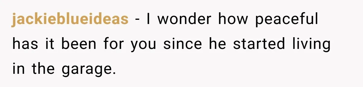 jackieblueideas − I wonder how peaceful has it been for you since he started living in the garage.