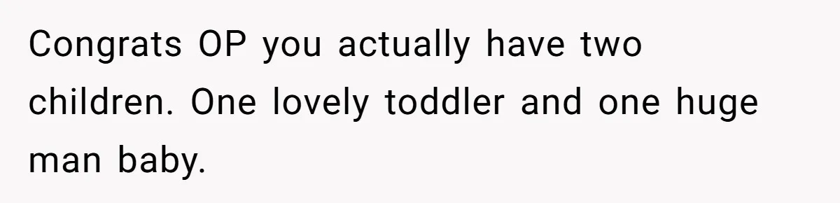 Congrats OP you actually have two children. One lovely toddler and one huge man baby.
