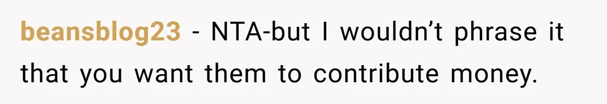 beansblog23 − NTA-but I wouldn’t phrase it that you want them to contribute money.
