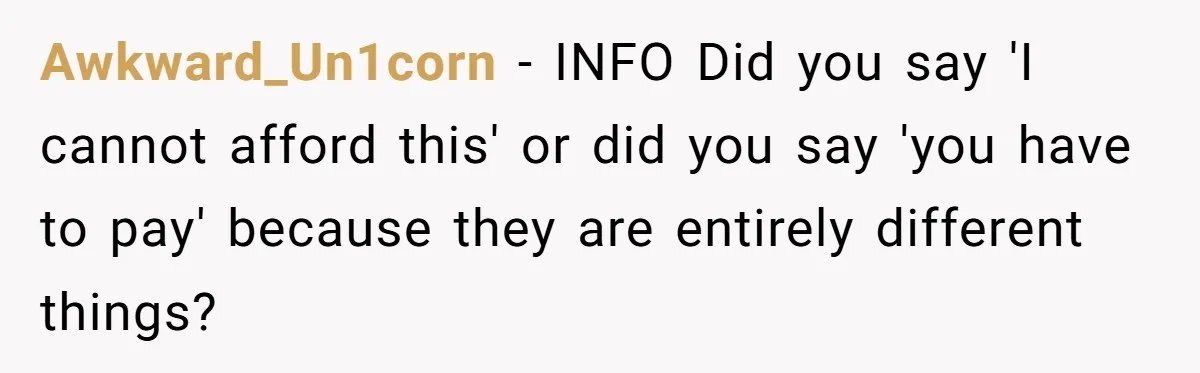 Awkward_Un1corn − INFO Did you say 'I cannot afford this' or did you say 'you have to pay' because they are entirely different things?