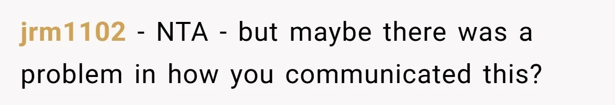 jrm1102 − NTA - but maybe there was a problem in how you communicated this?