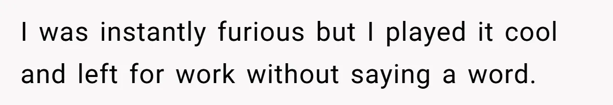 I was instantly furious but I played it cool and left for work without saying a word.