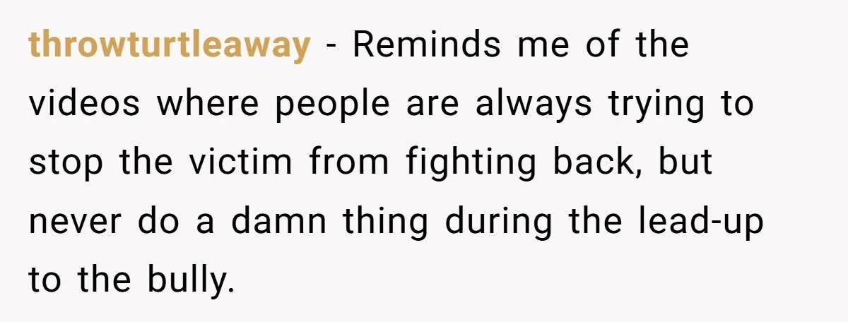 throwturtleaway − Reminds me of the videos where people are always trying to stop the victim from fighting back, but never do a damn thing during the lead-up to the...