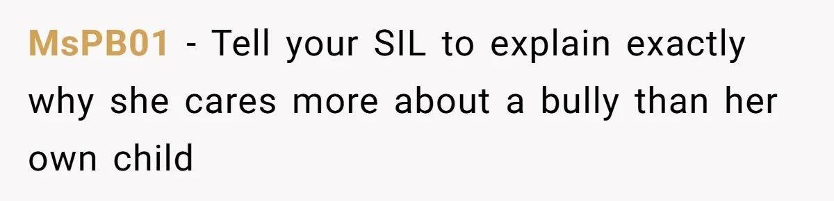 MsPB01 − Tell your SIL to explain exactly why she cares more about a bully than her own child