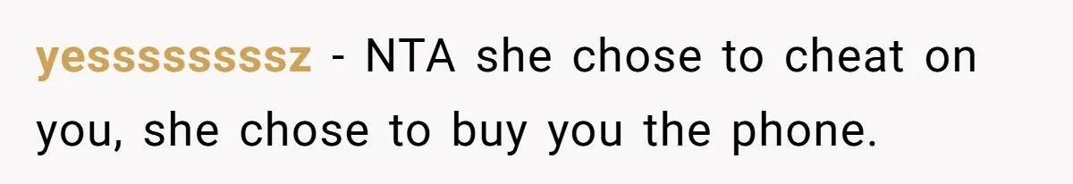 yessssssssz − NTA she chose to cheat on you, she chose to buy you the phone.
