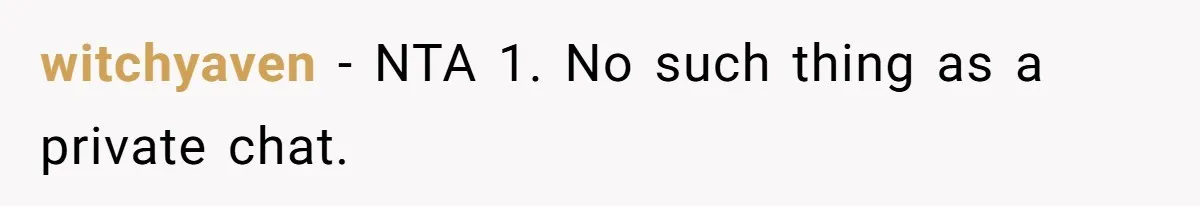 witchyaven − NTA 1. No such thing as a private chat.