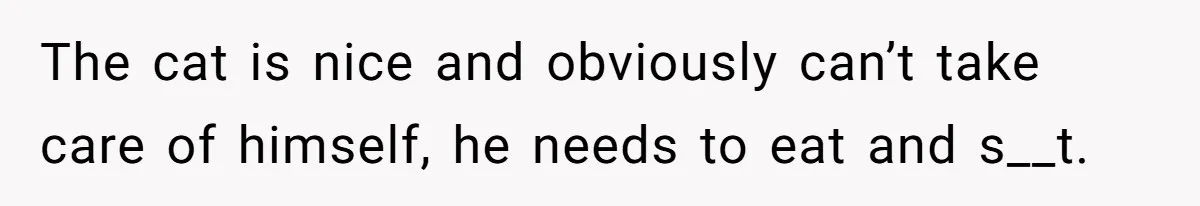 The cat is nice and obviously can’t take care of himself, he needs to eat and s__t.