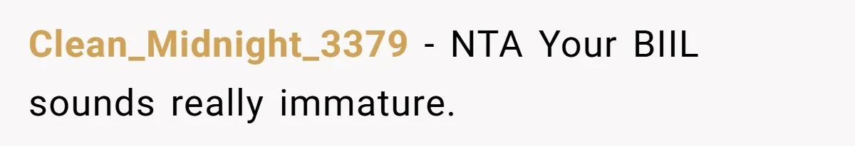 Clean_Midnight_3379 − NTA Your BIIL sounds really immature.