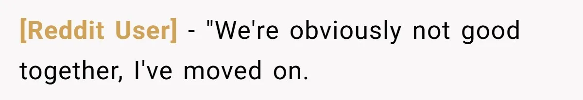 [Reddit User] − "We're obviously not good together, I've moved on.