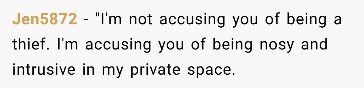 Jen5872 − "I'm not accusing you of being a thief. I'm accusing you of being nosy and intrusive in my private space.