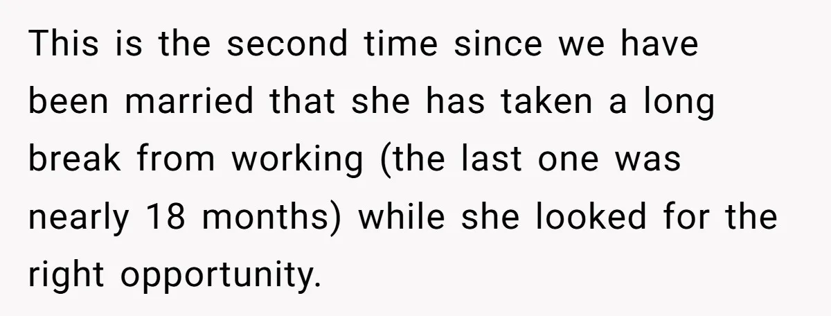 This is the second time since we have been married that she has taken a long break from working (the last one was nearly 18 months) while she looked for...