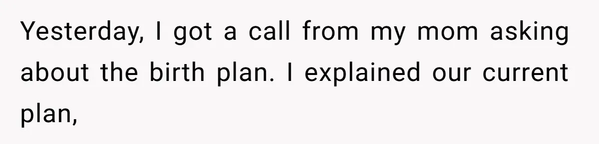Yesterday, I got a call from my mom asking about the birth plan. I explained our current plan,