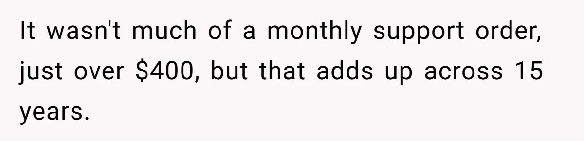 It wasn't much of a monthly support order, just over $400, but that adds up across 15 years.