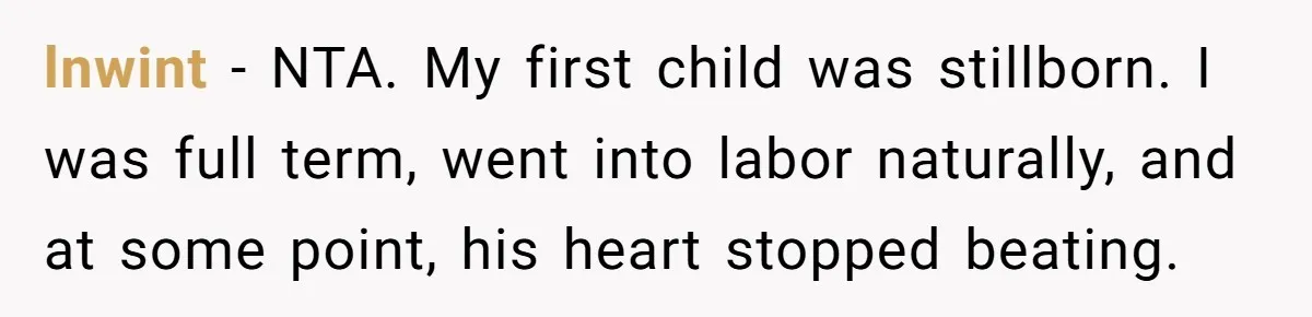 lnwint − NTA. My first child was stillborn. I was full term, went into labor naturally, and at some point, his heart stopped beating.