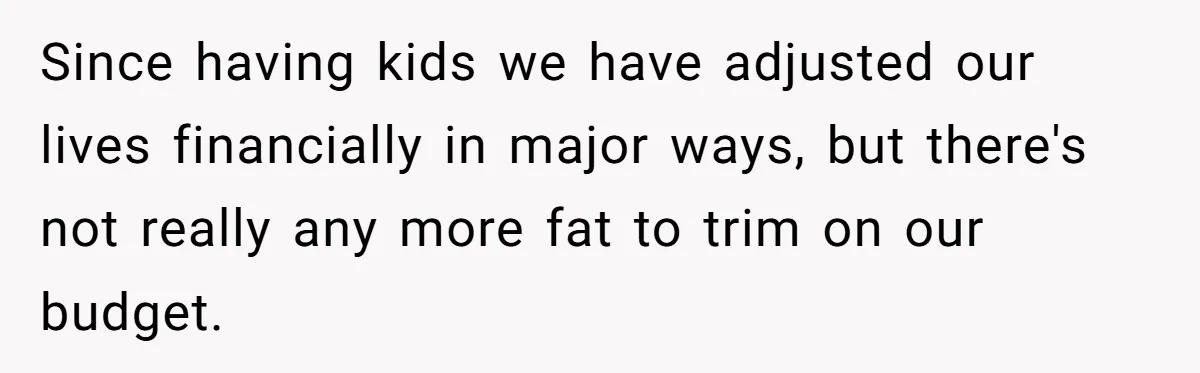 Since having kids we have adjusted our lives financially in major ways, but there's not really any more fat to trim on our budget.